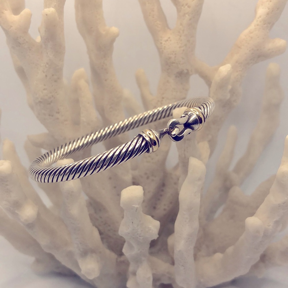 David Yurman sterling silver & 14k gold 5mm Buckle Bracelet